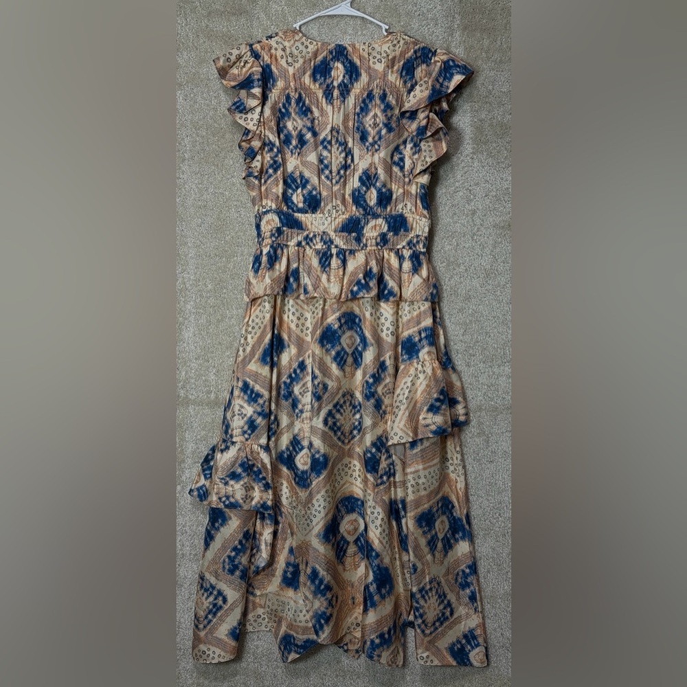 Ulla Johnson Blue and Cream Floral Ruffle Midi Dress - Picture 5 of 16